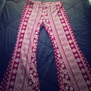 Burgundy and cream stretchy bell bottoms